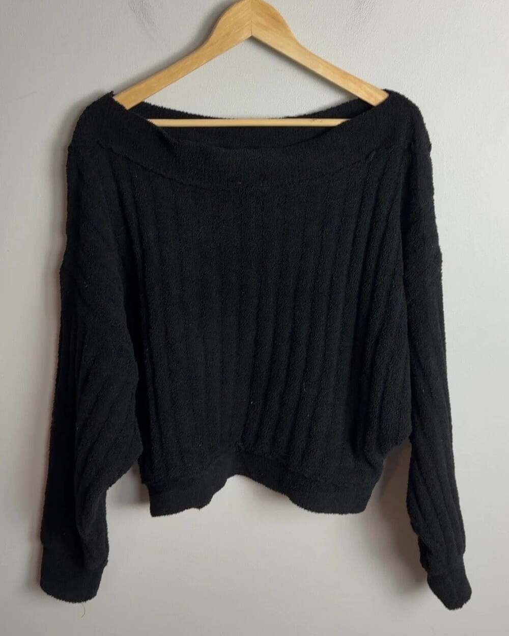 Free People Black Off-the-Shoulder Ribbed Sweater Top Size XS Women’s